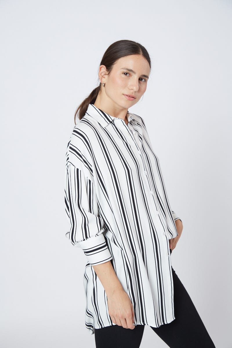 Camisa Rayada Blanco y Negro