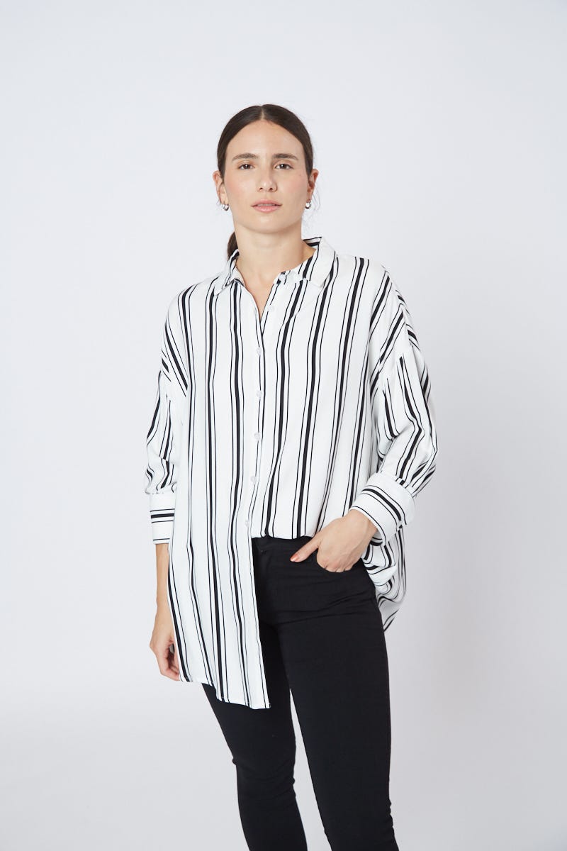 Camisa Rayada Blanco y Negro