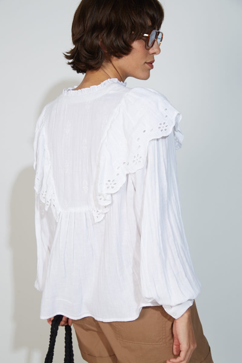Camisa Romántica Combinada con Broderie