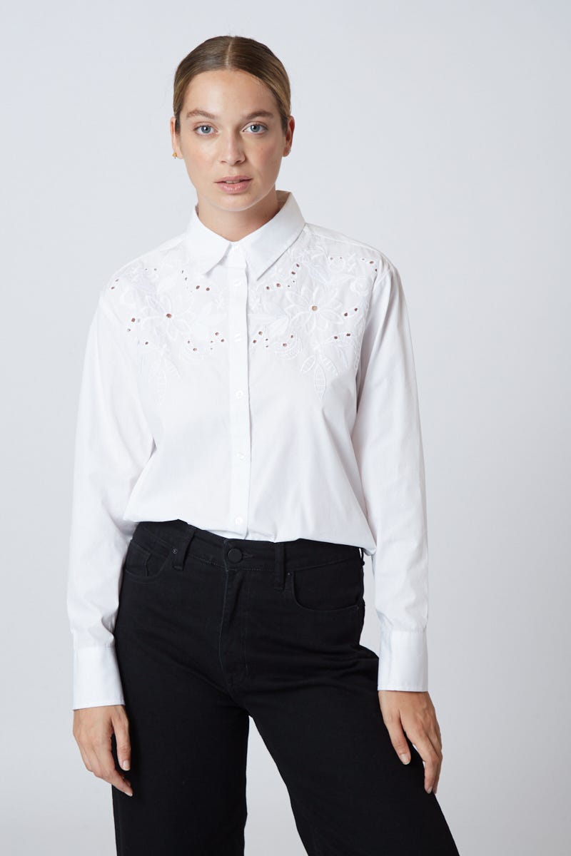 Camisa Blanca Broderie Floral 