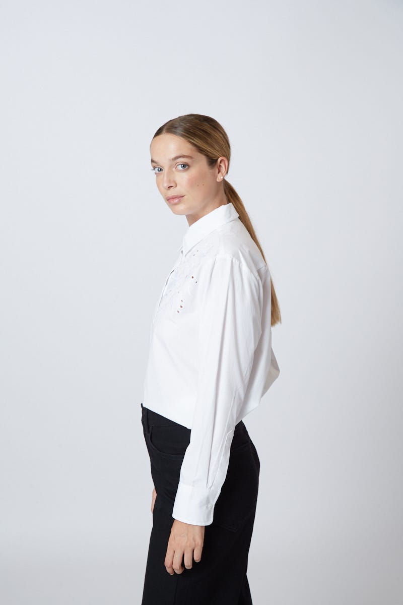 Camisa Blanca Broderie Floral 
