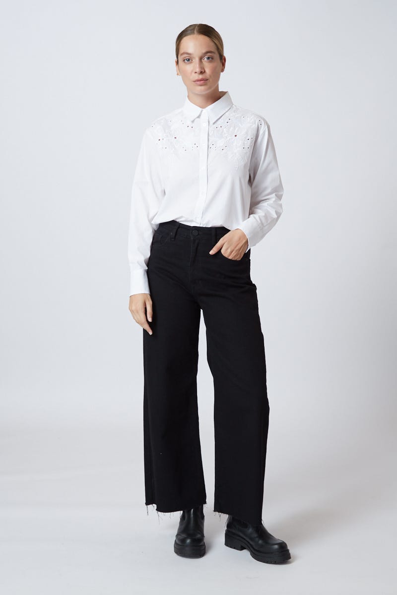 Camisa Blanca Broderie Floral 