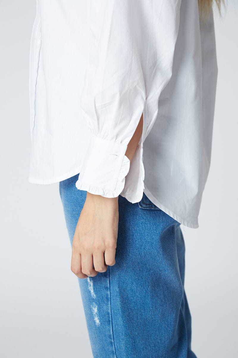 Camisa Puntilla de Algodón y Cuello Mao