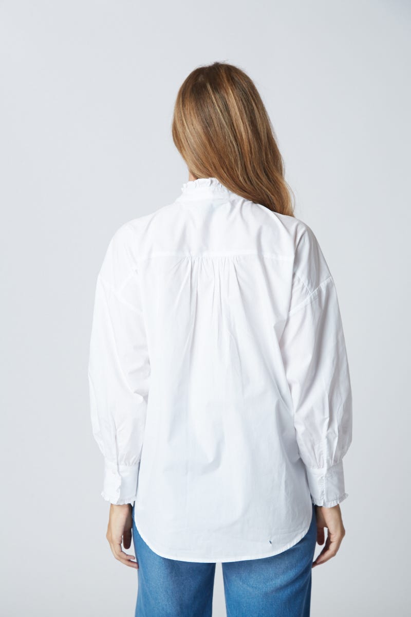 Camisa Puntilla de Algodón y Cuello Mao