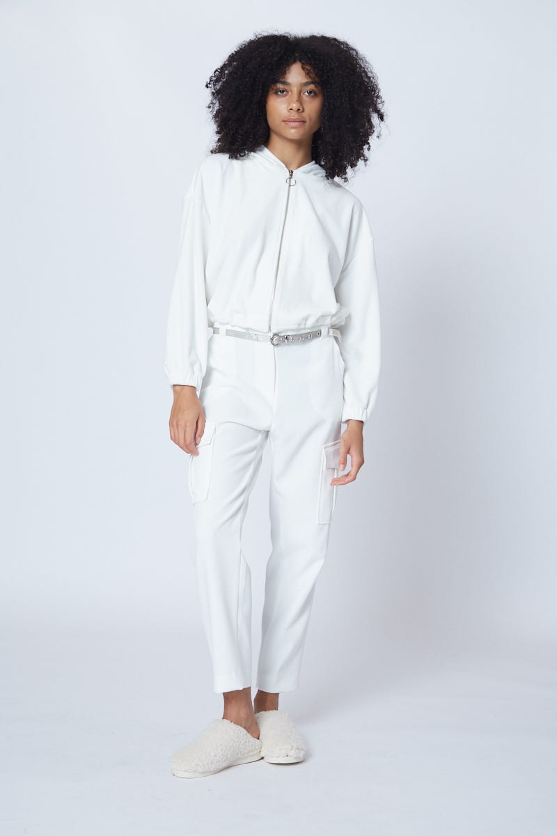 Campera de Plush Corta con Bolsillos Off White