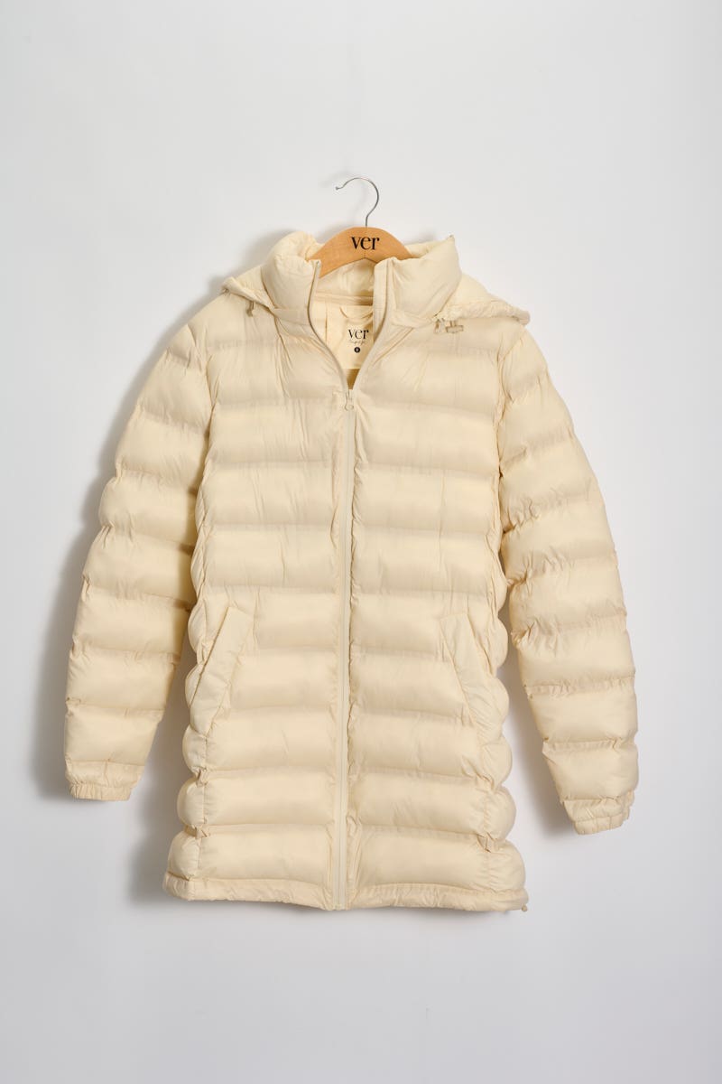 Puffer Larga Cruda con Capucha Desmontable