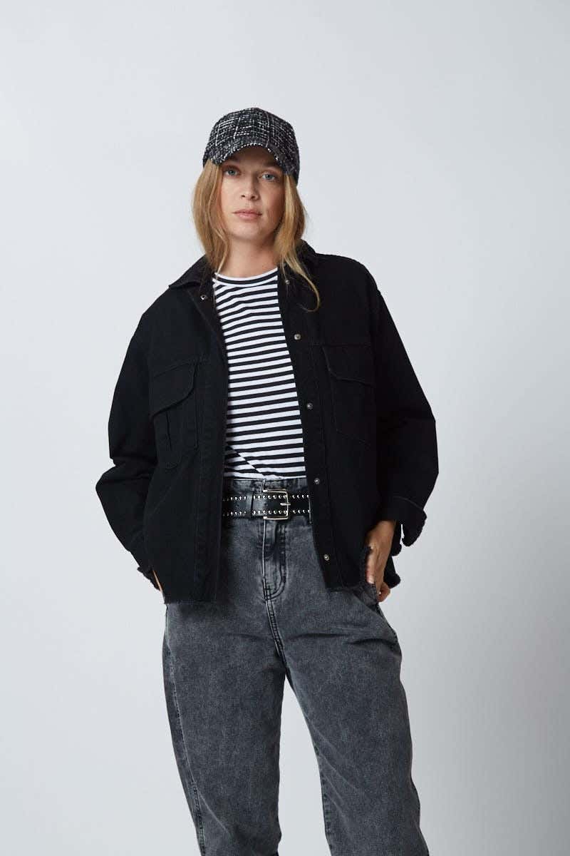 Campera Denim Desflecado Negra