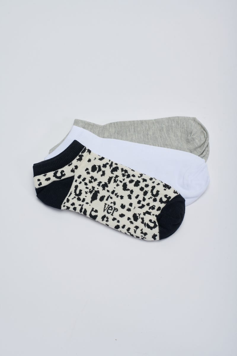 Soquetes Pack x3- 2 Liso, 1 Animal Print