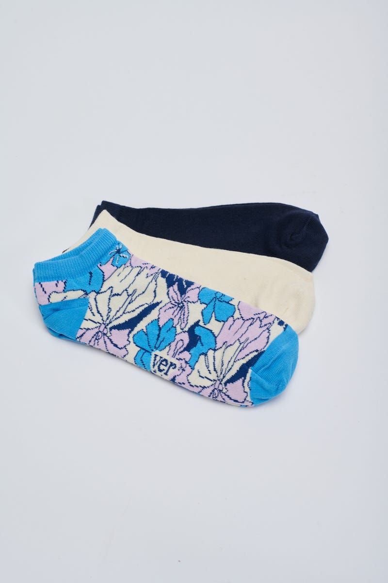 Soquetes Pack x3- 2 Liso, 1 Estampa Floral