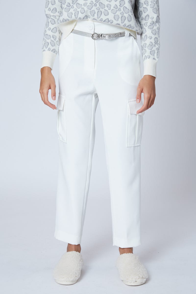 Pantalón Scuba Crudo con Bolsillos