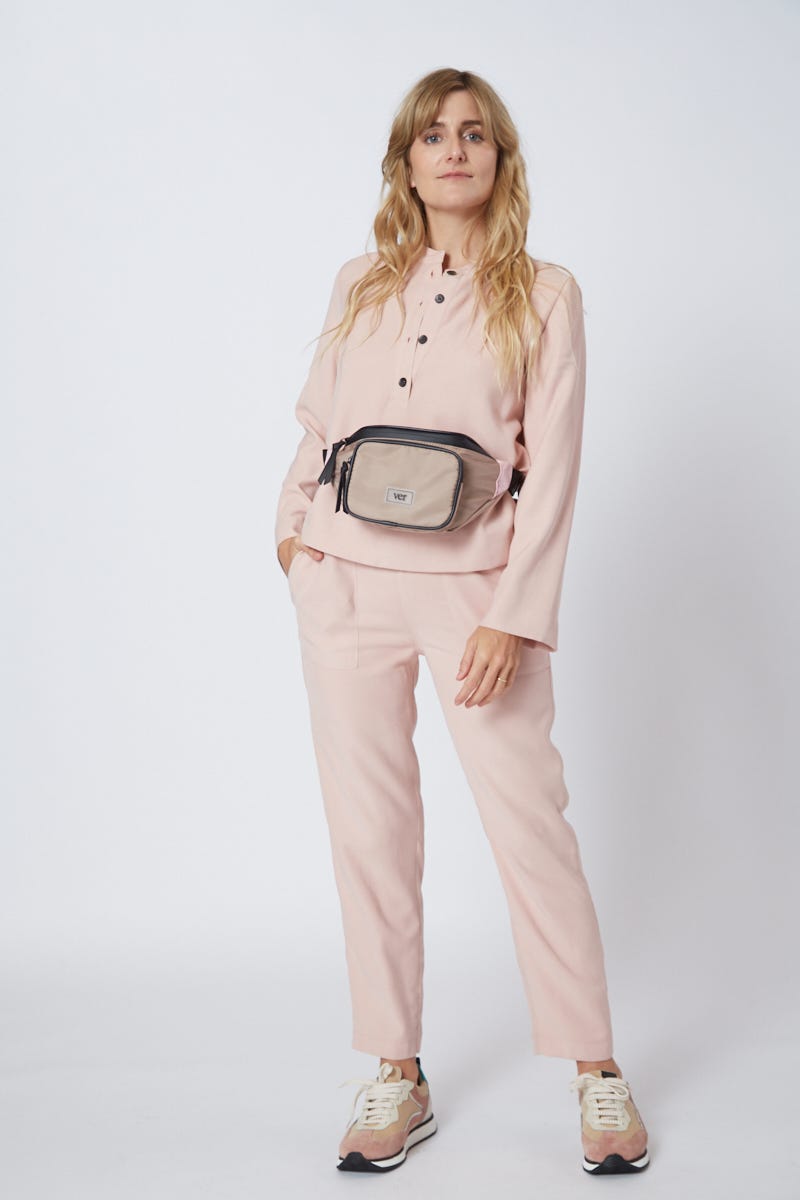 Pantalón Cintura Elastizada Y Bolsillos Plaqué Rosa