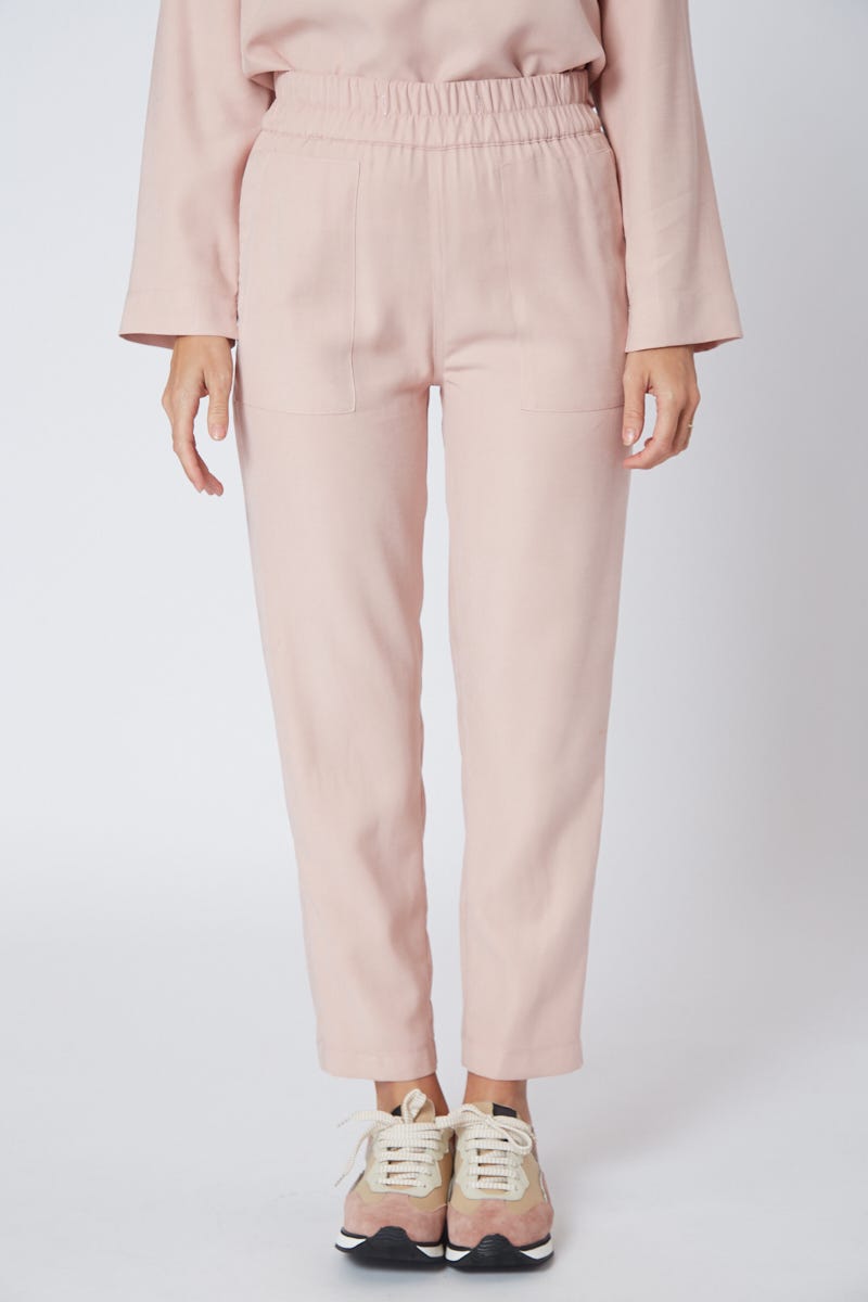 Pantalón Cintura Elastizada Y Bolsillos Plaqué Rosa