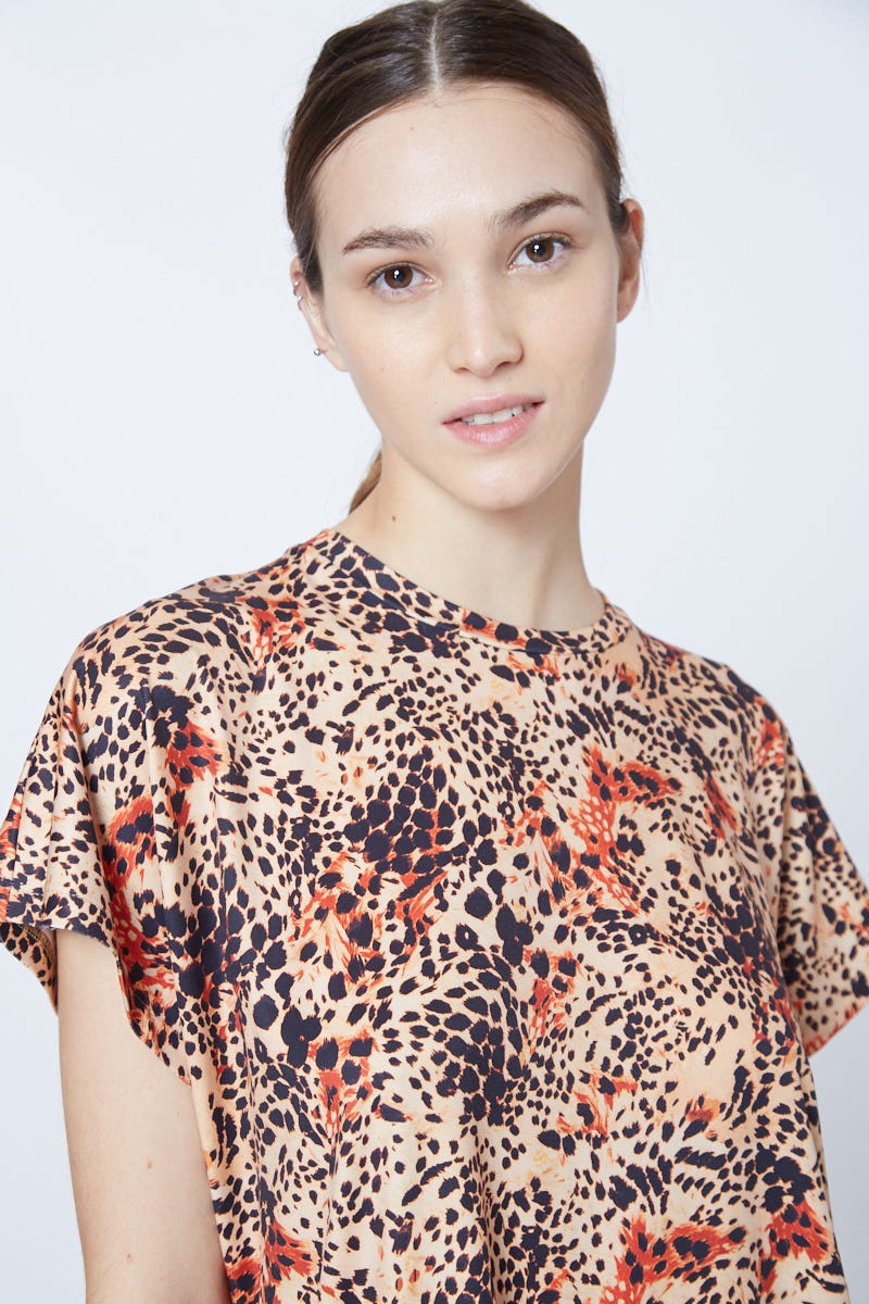 Remera Beige Estampa Combinada Sin mangas