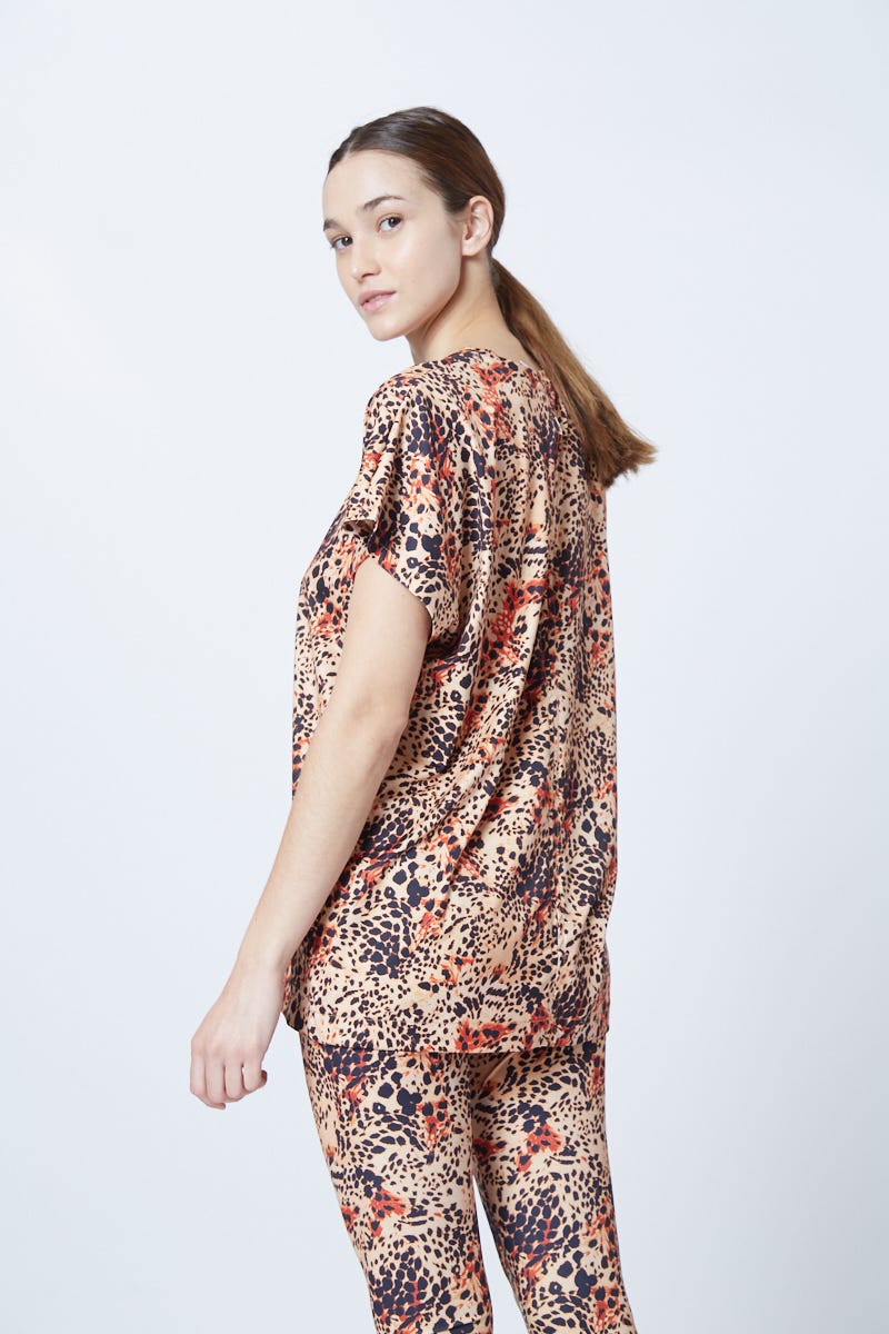 Remera Beige Estampa Combinada Sin mangas