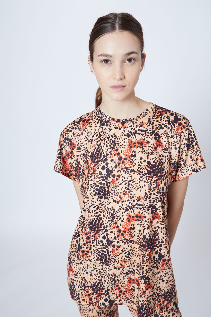 Remera Beige Estampa Combinada Sin mangas