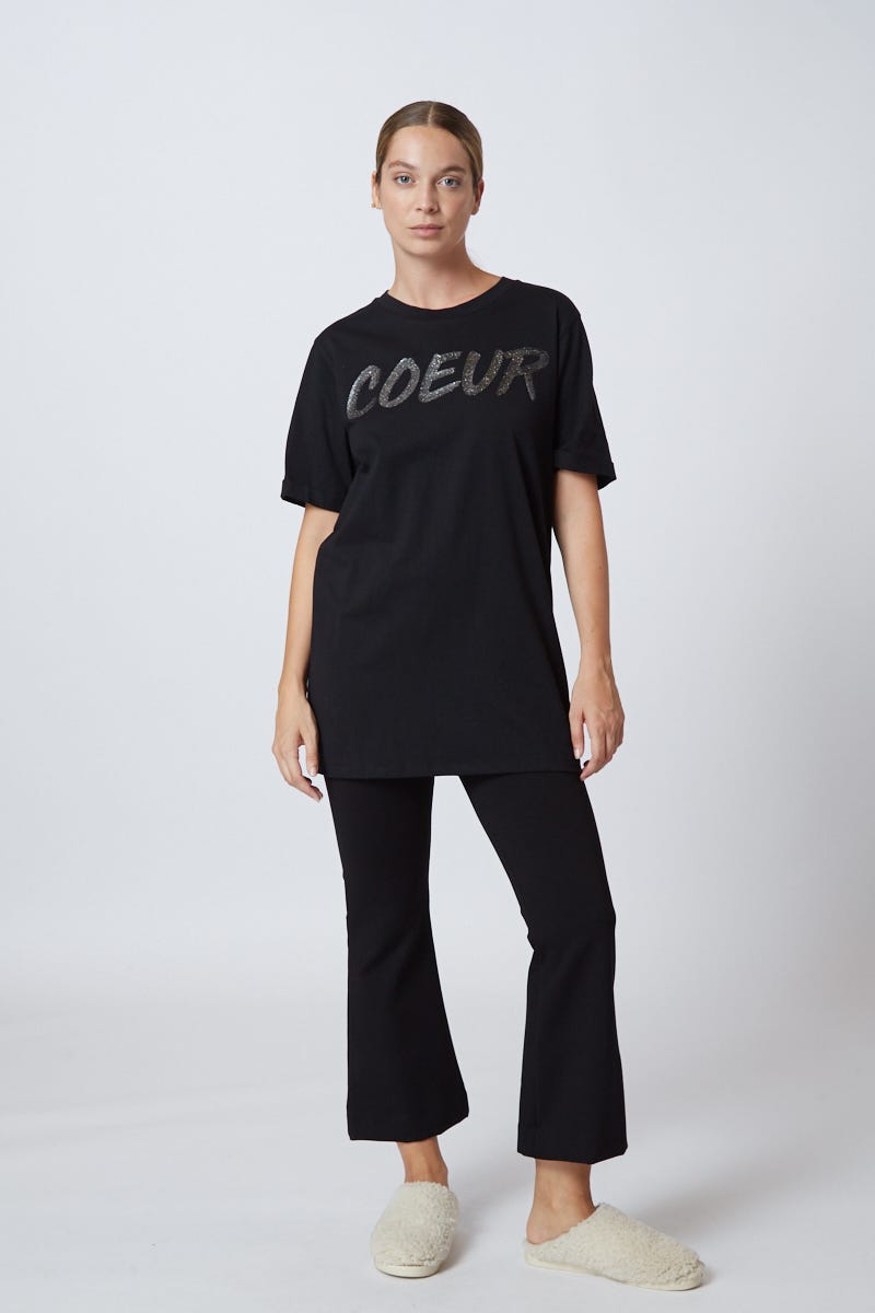 Remera Larga Negra Estampa Coeur
