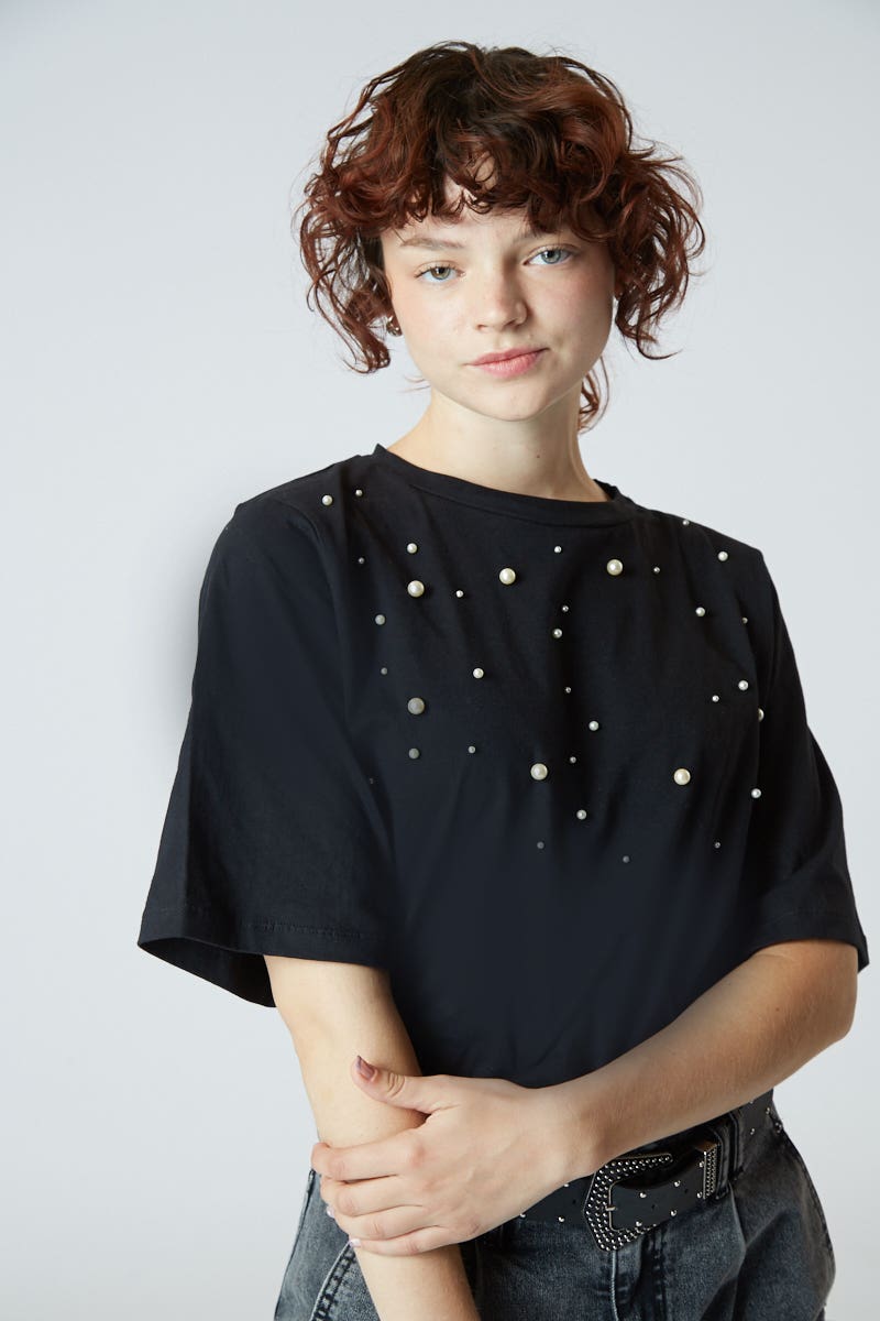 Remera Manga Acampanada con Perlas