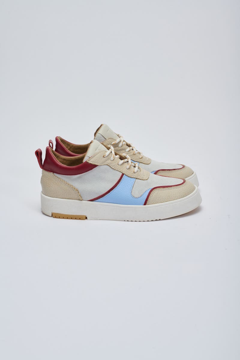 Zapatilla Cuero Recortes Combinados