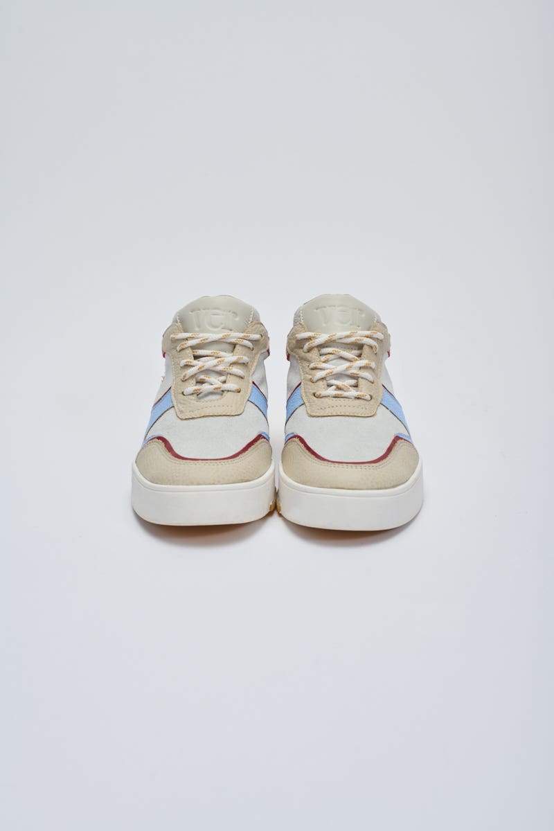 Zapatilla Cuero Recortes Combinados