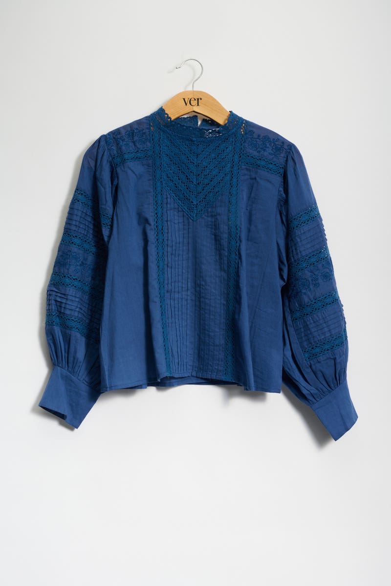 Blusa Manga Larga Calada Azul 