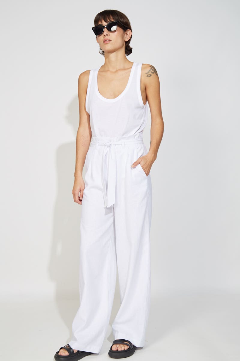 Pantalon de Lino Blanco con Lazo
