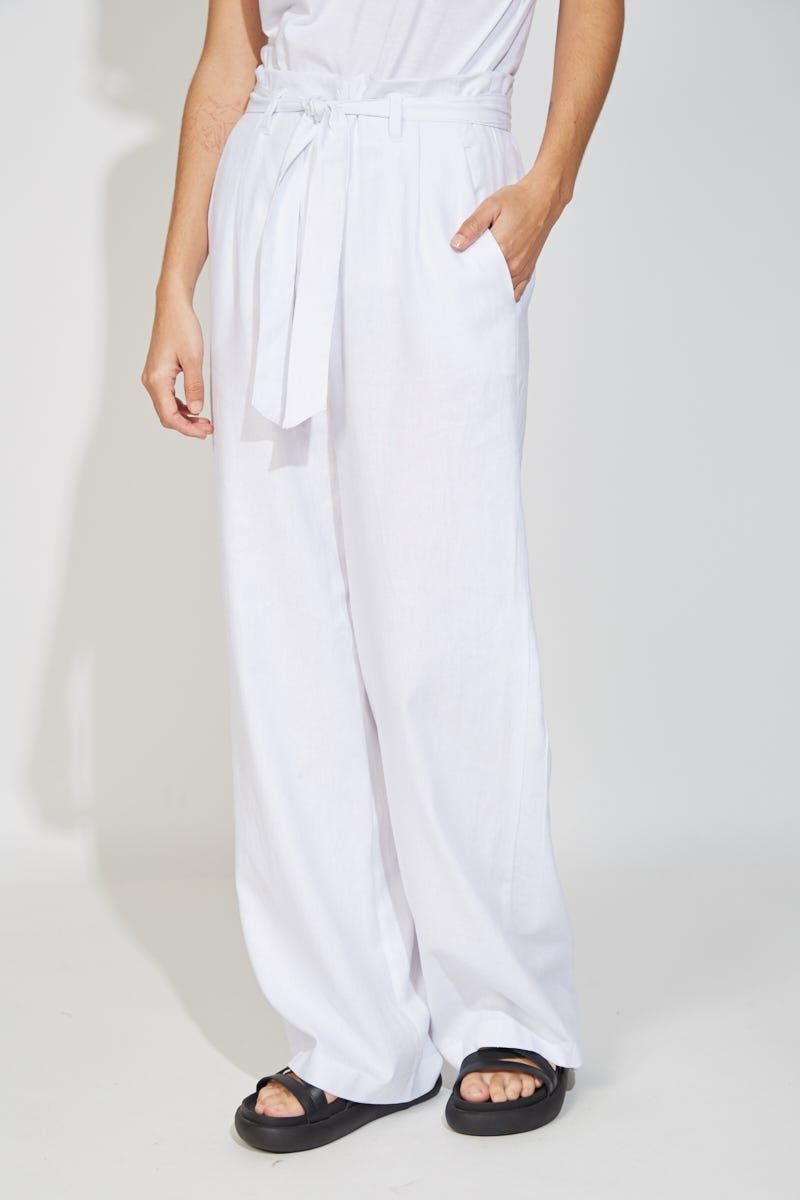 Pantalon de Lino Blanco con Lazo