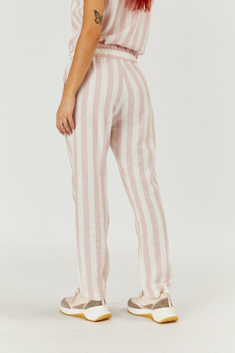 Pantalón Lino Rayado Rosa