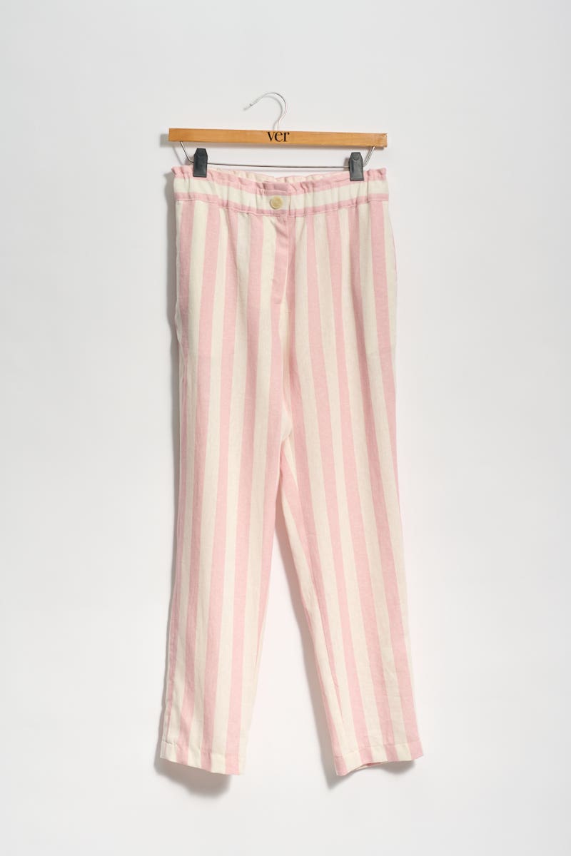 Pantalón Lino Rayado Rosa