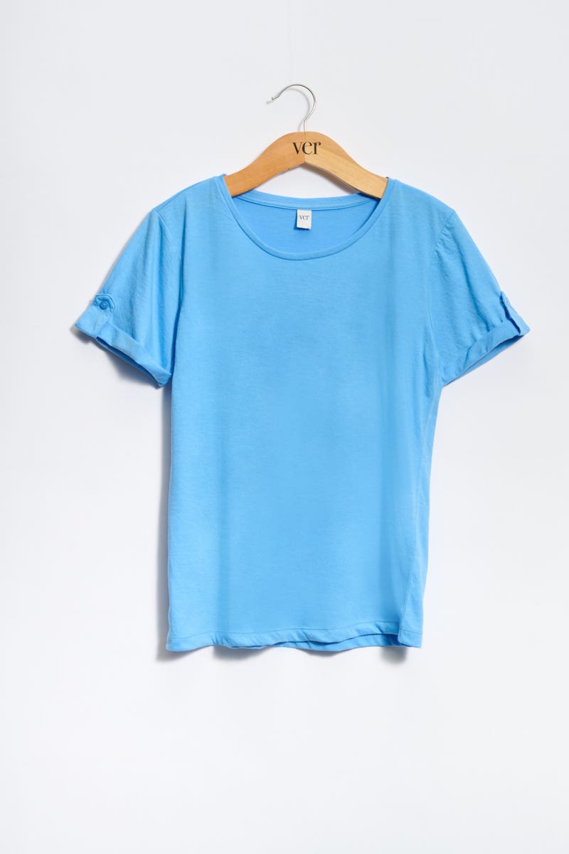 Remera Basica Presilla en Manga Celeste