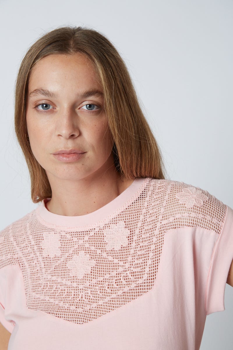 Remera Canesú de Mesh Rosa