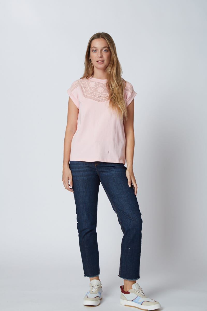 Remera Canesú de Mesh Rosa