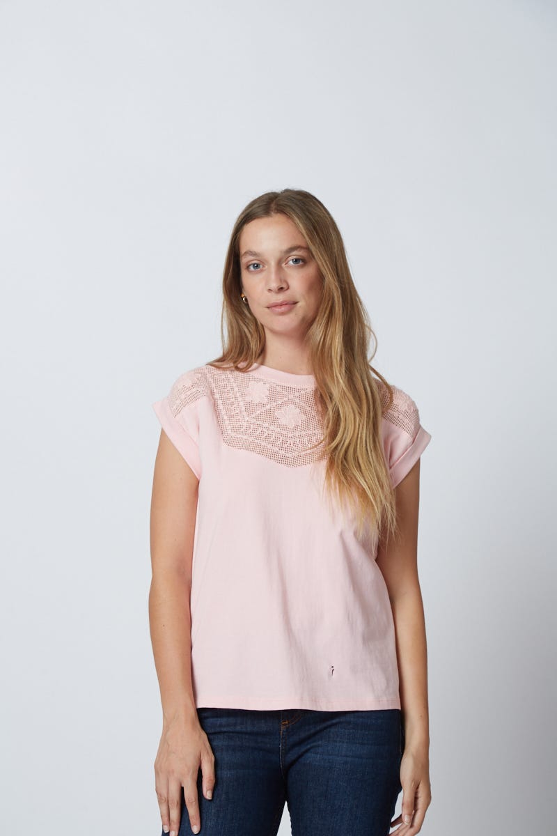 Remera Canesú de Mesh Rosa