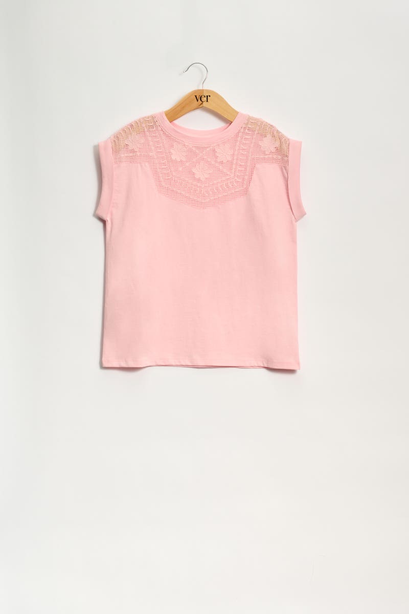 Remera Canesú de Mesh Rosa