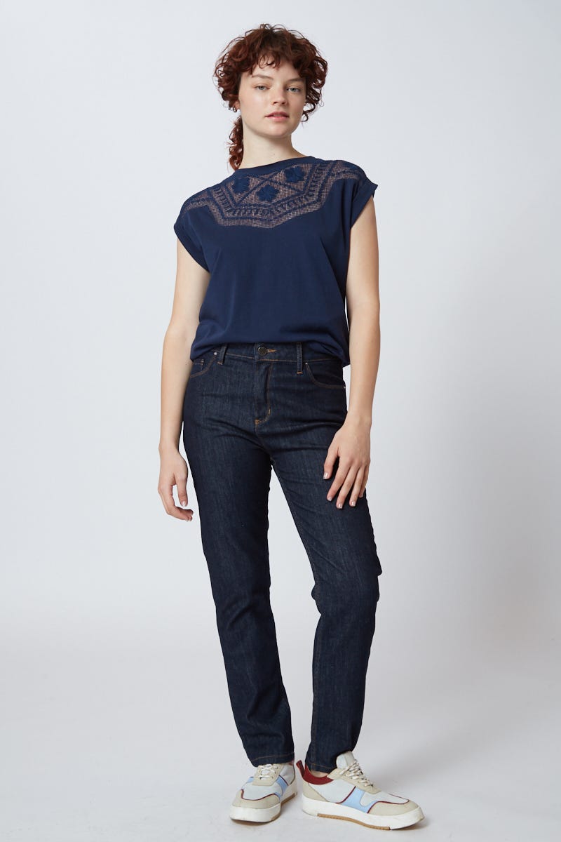 Remera Canesú de Mesh Azul