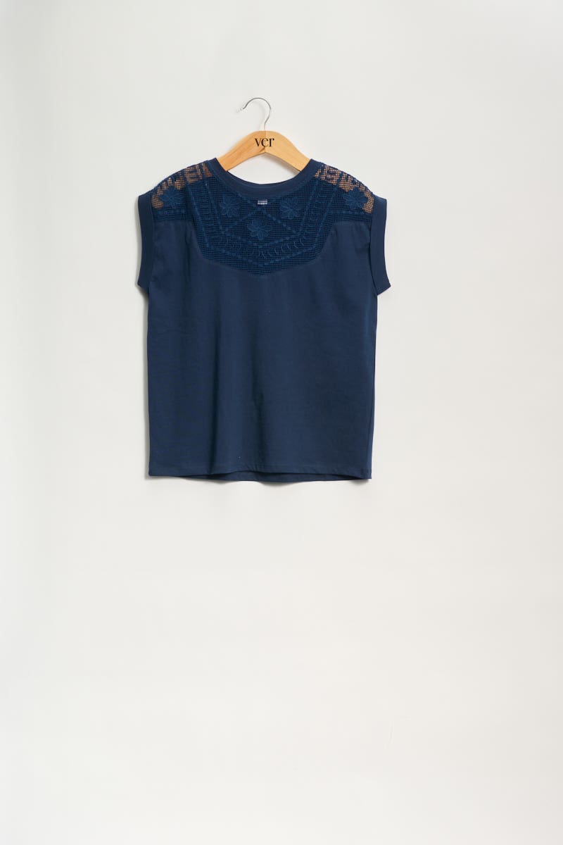 Remera Canesú de Mesh Azul
