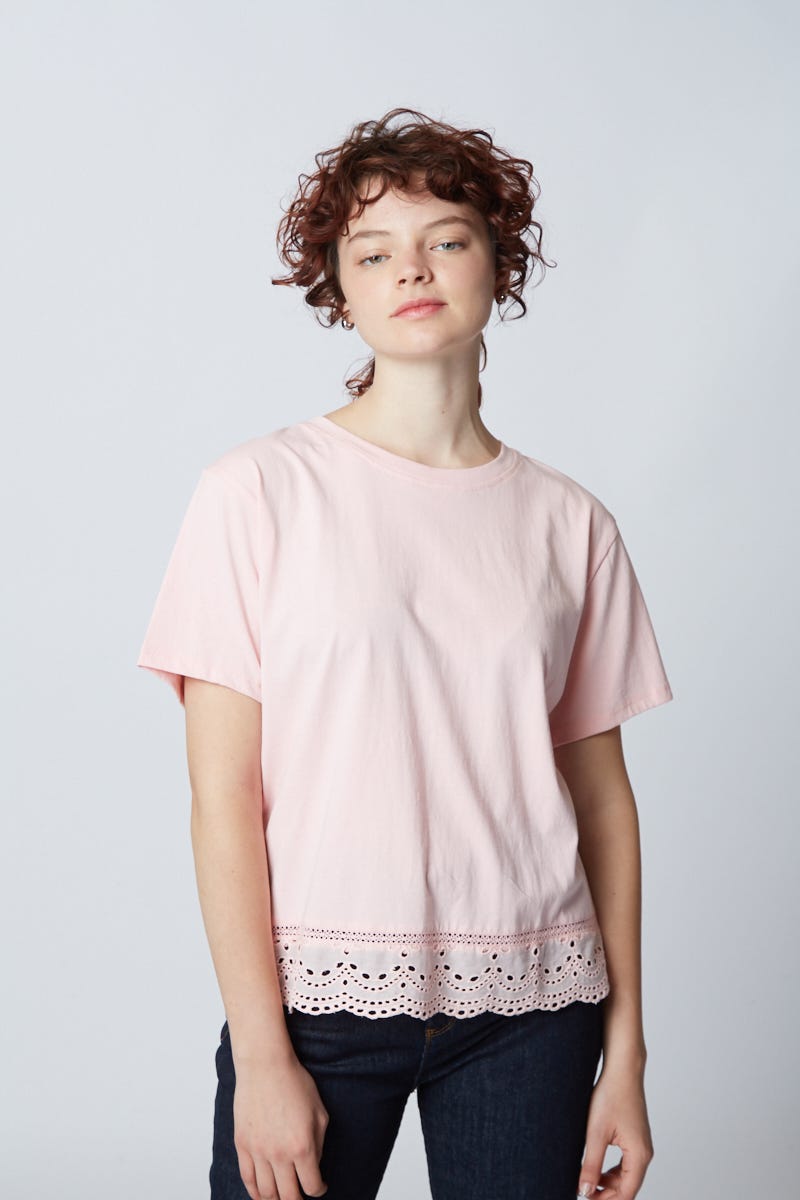 Remera Manga Corta Con Broderie Y Entredos