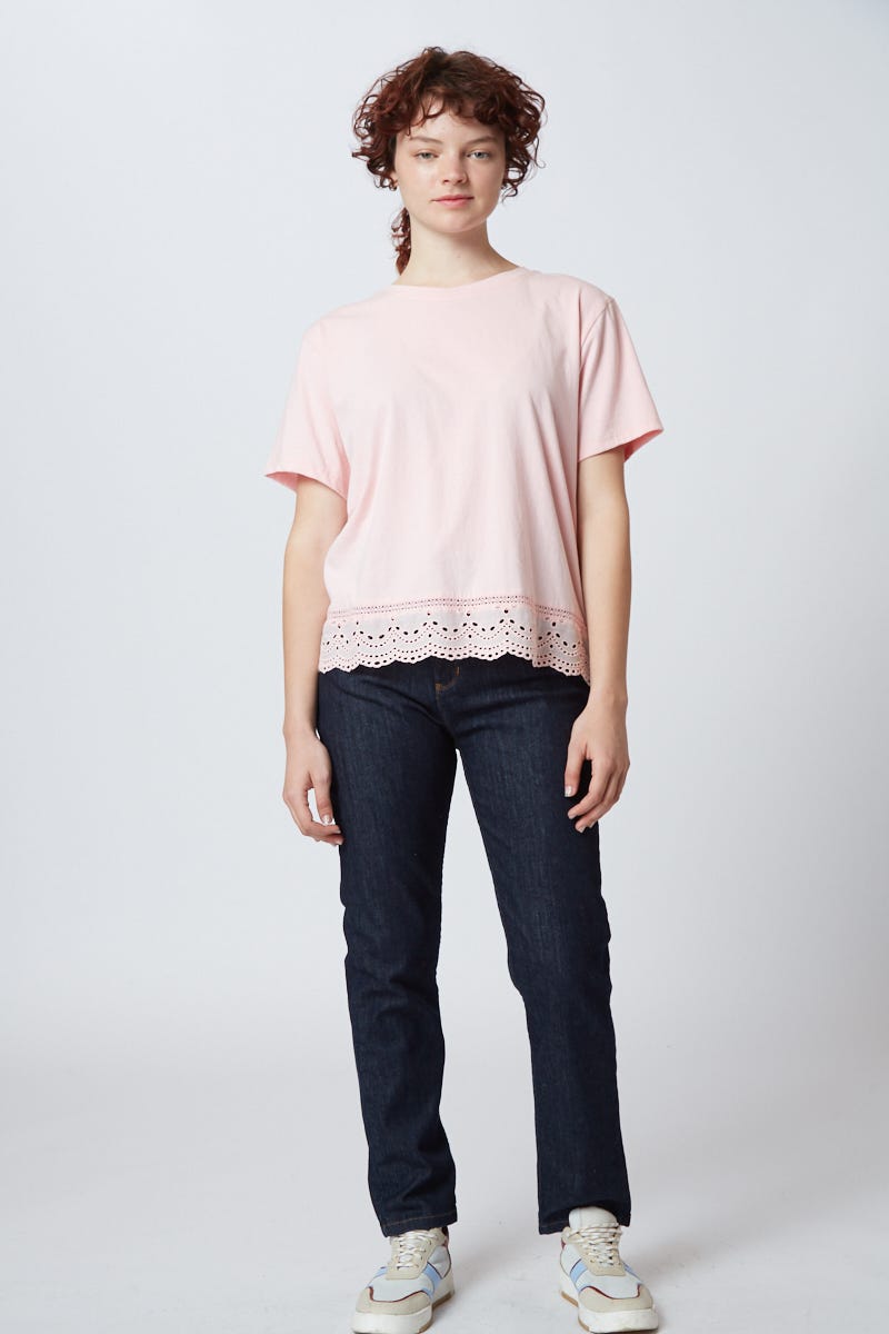 Remera Manga Corta Con Broderie Y Entredos