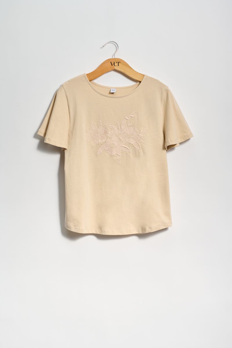 Remera Beige con Manga Corta Acampanada