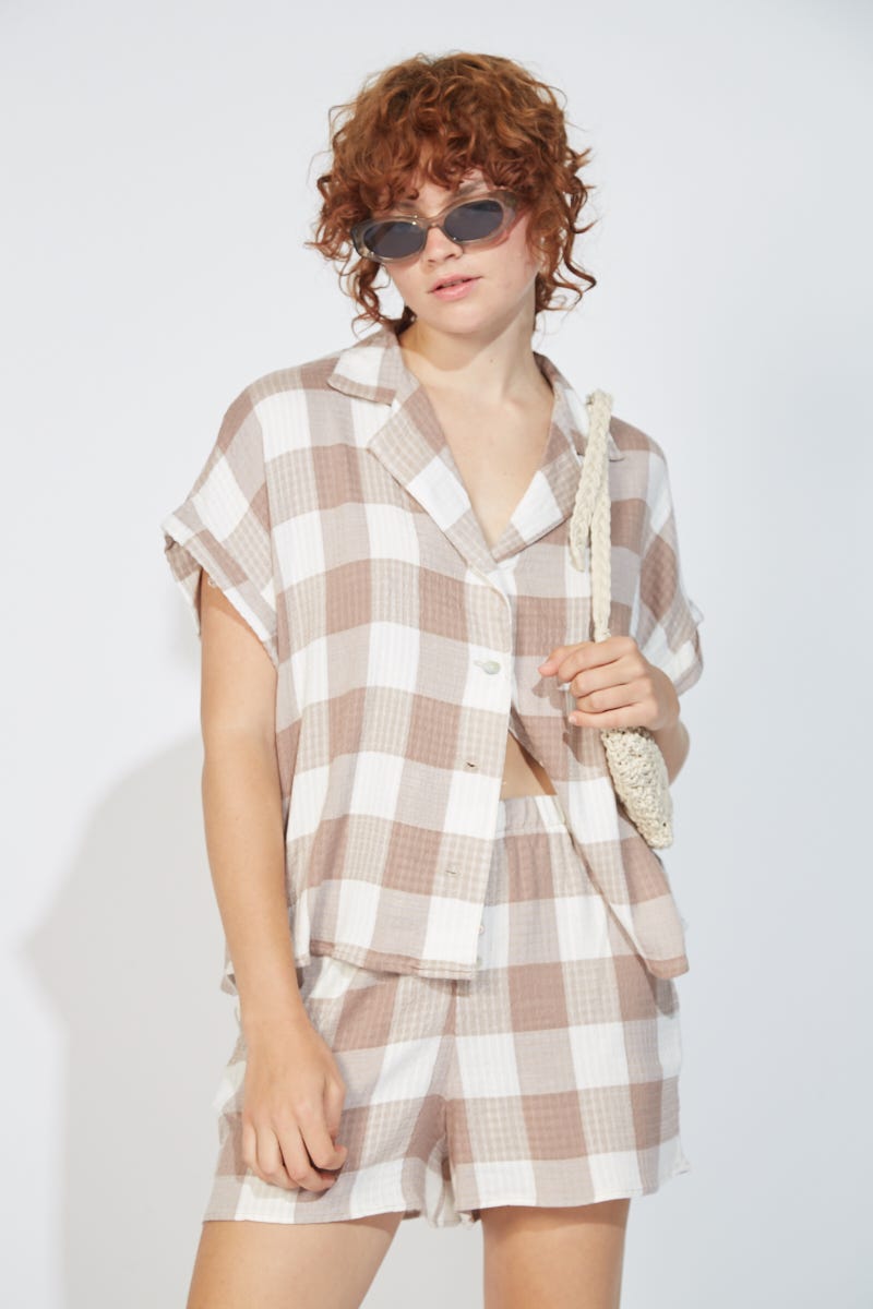 Short Cuadros Vichy Beige