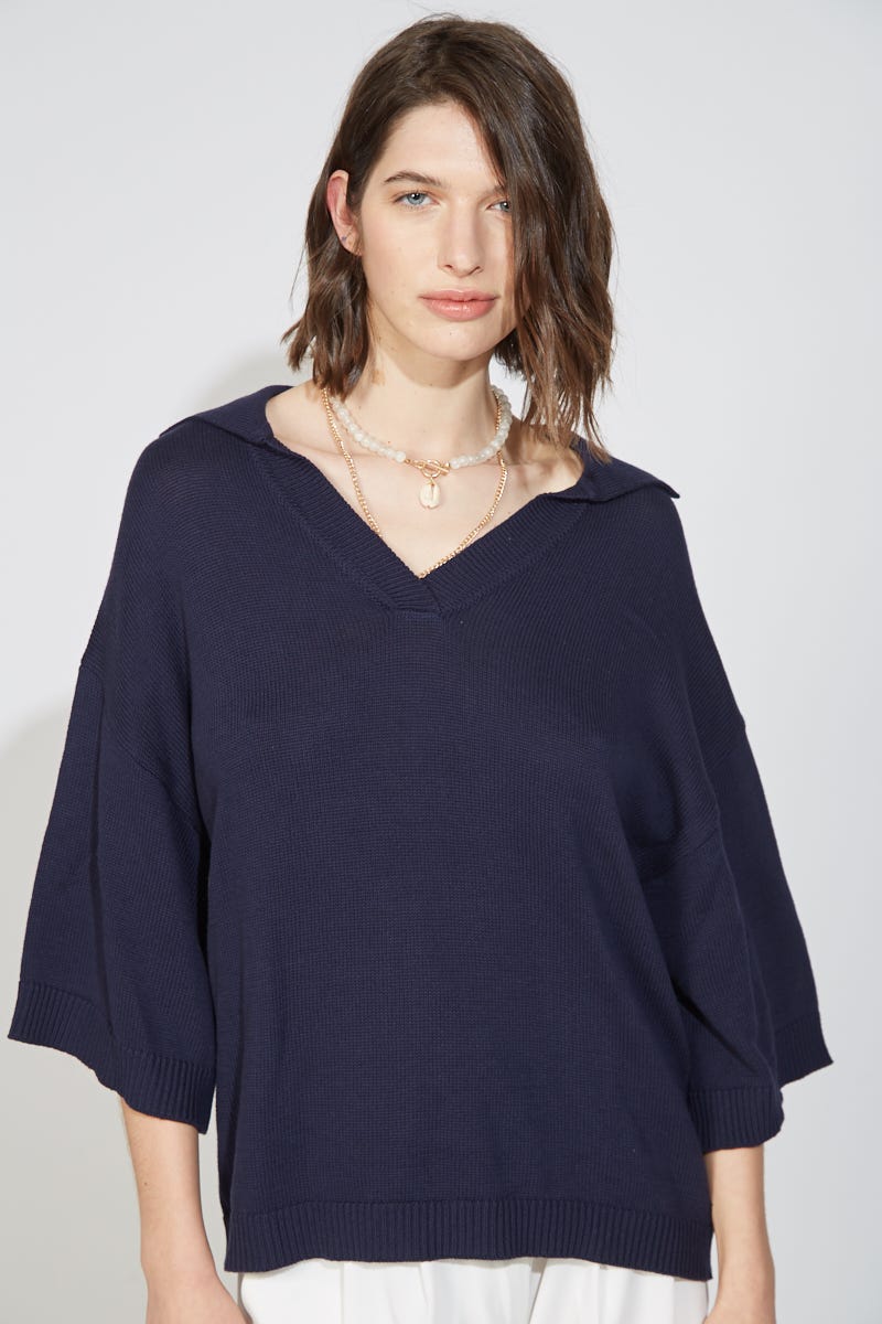 Sweater Escote V Azul Marino