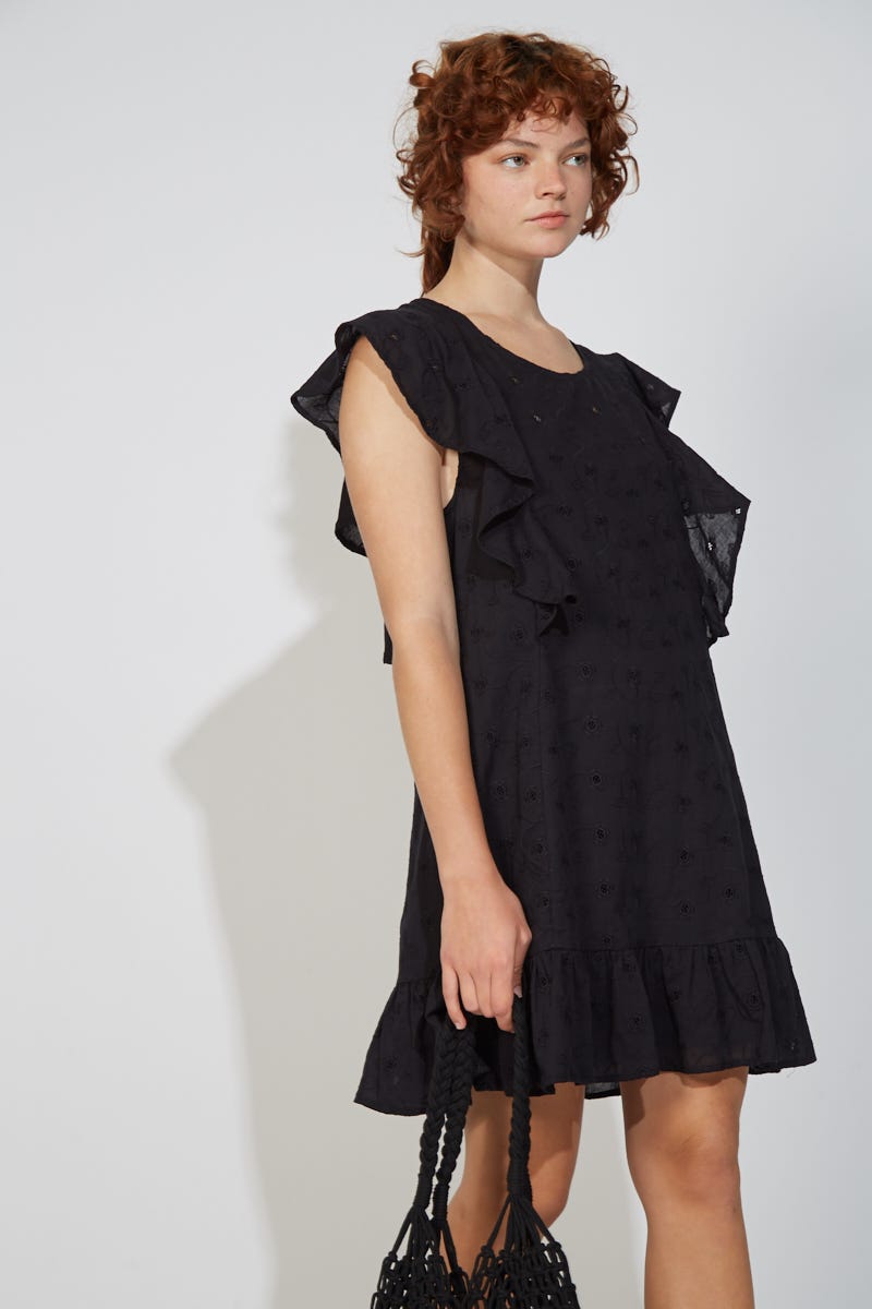 Vestido Corto Broderie y Volados