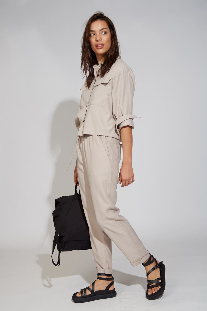 Camisa Crop Beige Twill