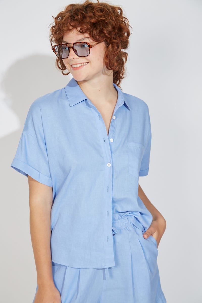 Camisa Lino Liviano Celeste