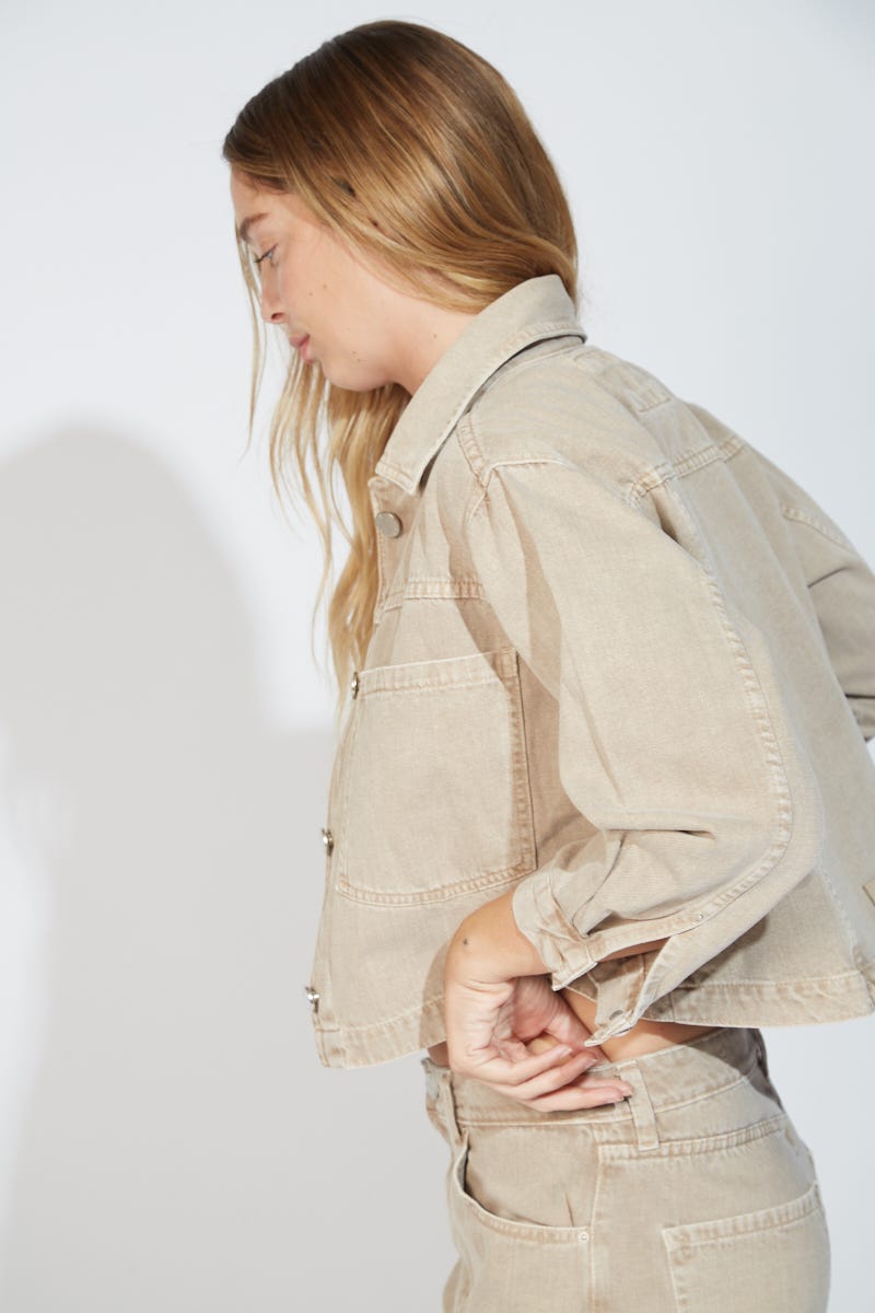 Campera Denim Crop Beige