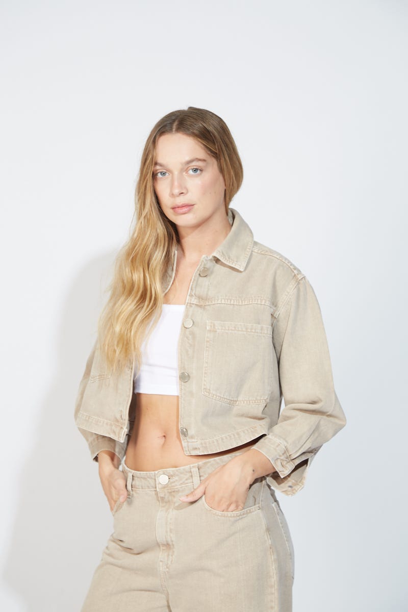 Campera Denim Crop Beige