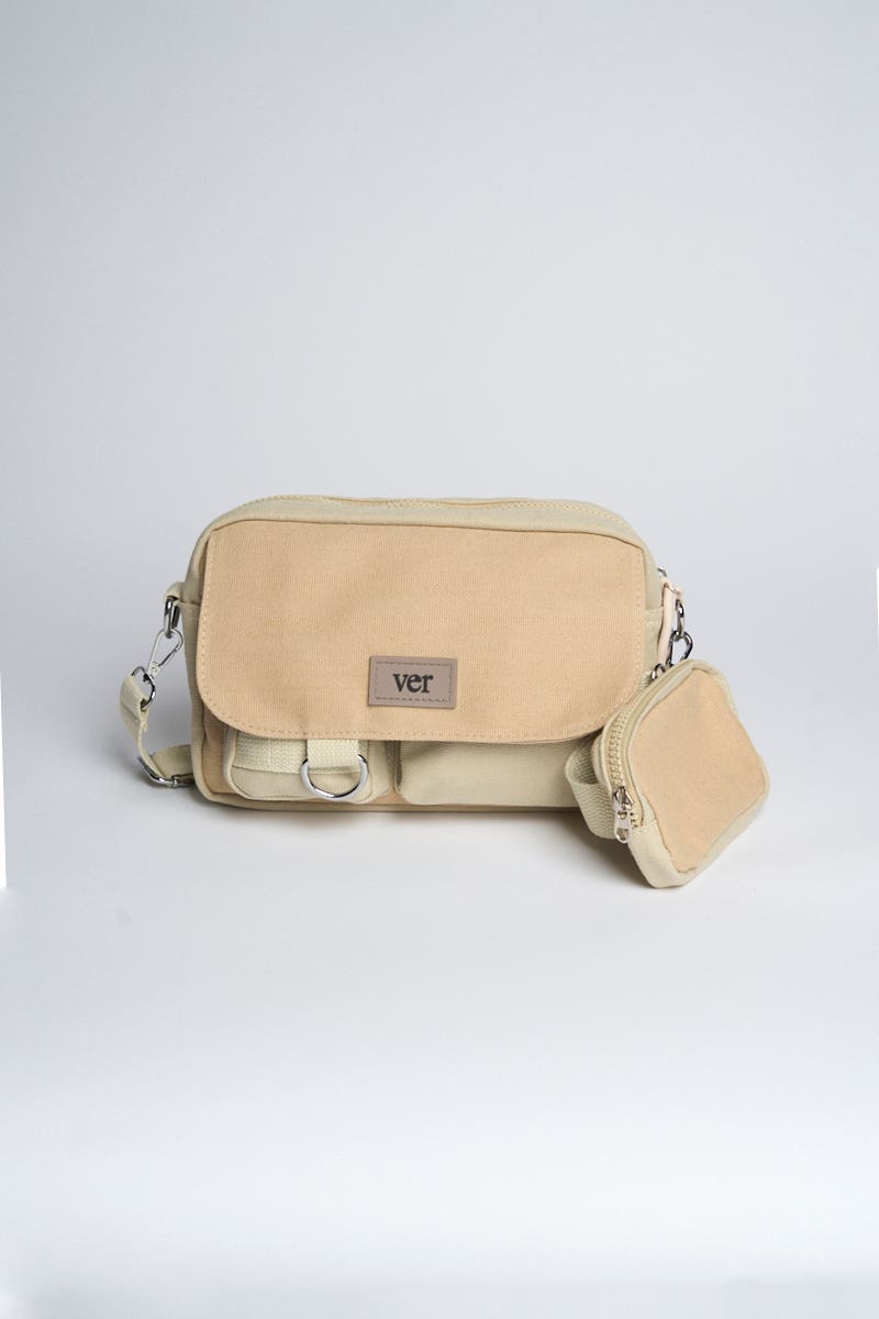 Bandolera Lona Beige con Monedero 