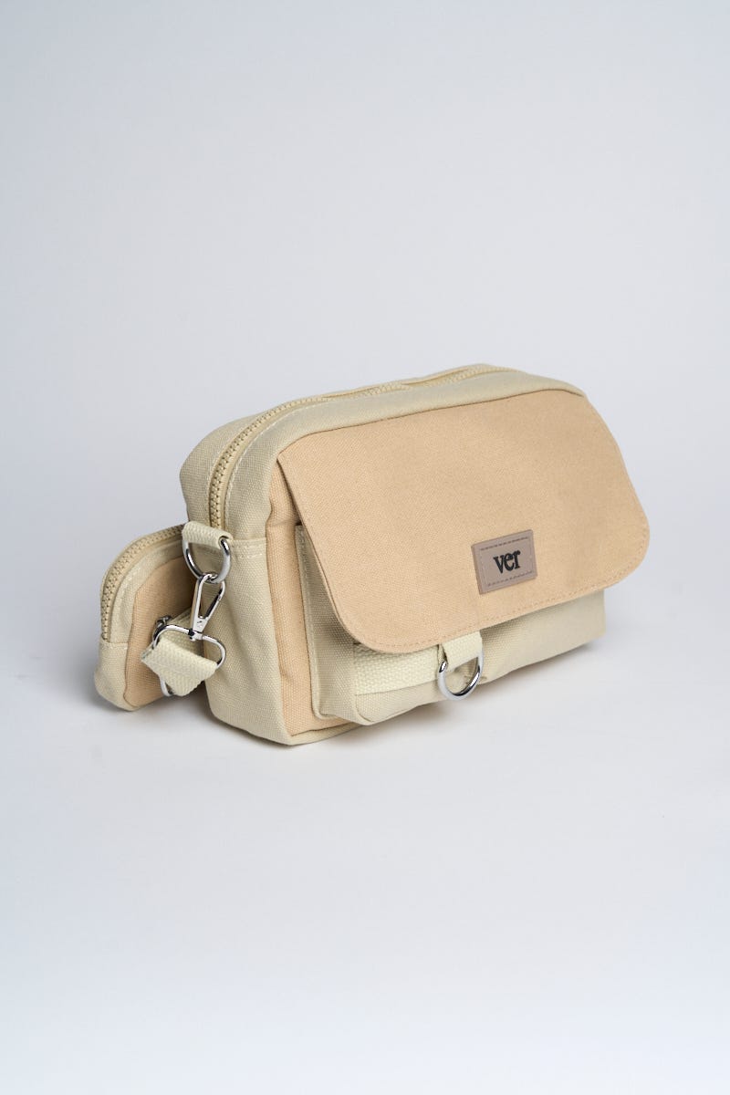 Bandolera Lona Beige con Monedero 