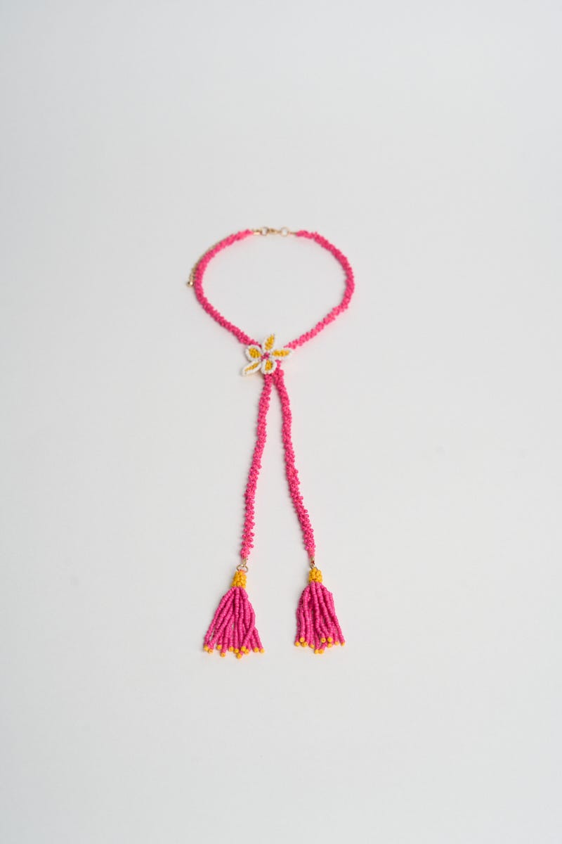 Collar Largo Mostacillas y Borlas