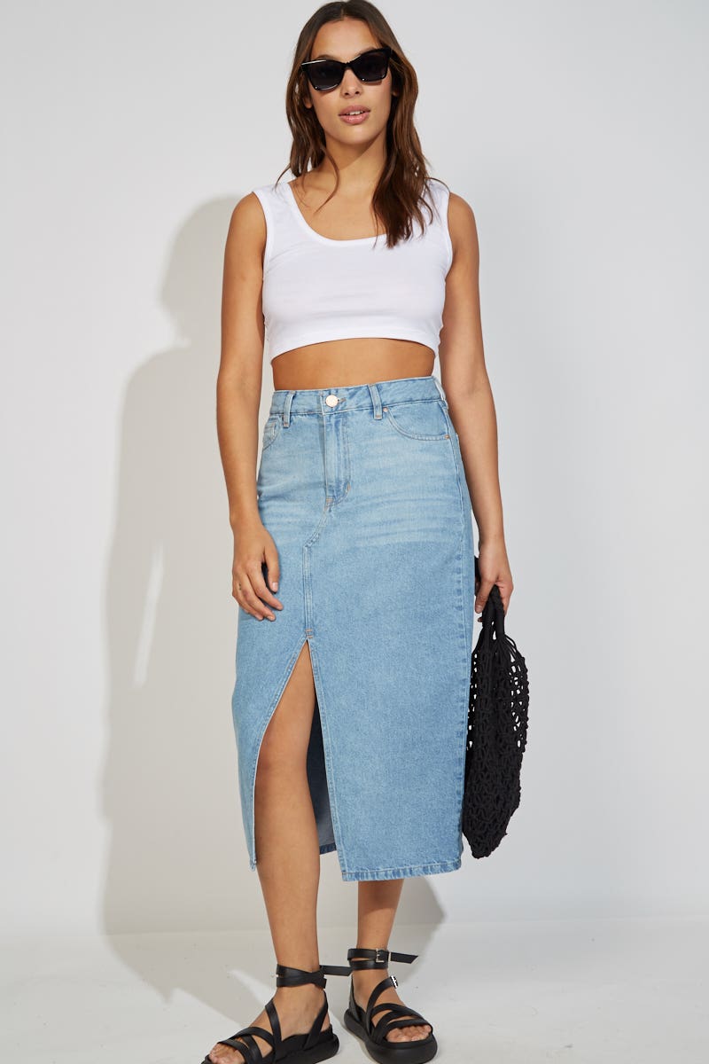Falda Denim Larga con Abertura