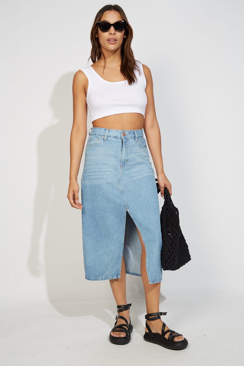 Falda Denim Larga con Abertura